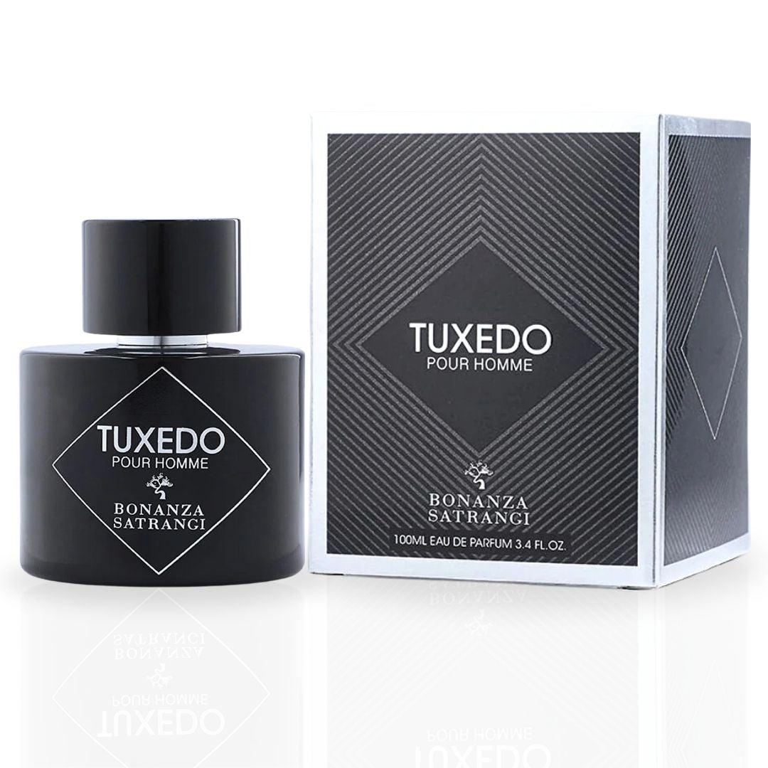 Tuxedo EDP Spray 100ML (3.4 OZ) by Bonanza Satrangi | Long Lasting, Fruity, Leathery, Luxurious Fragrance.