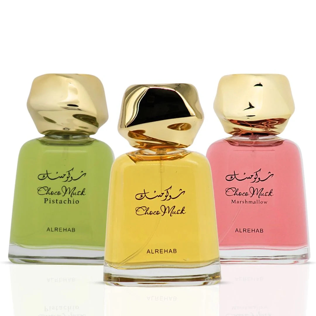 Choco Musk, Choco Musk Pistachio & Choco Musk Marshmallow Eau de Parfum Sprays 100ml (3.4 oz) by Al Rehab (Bundle)