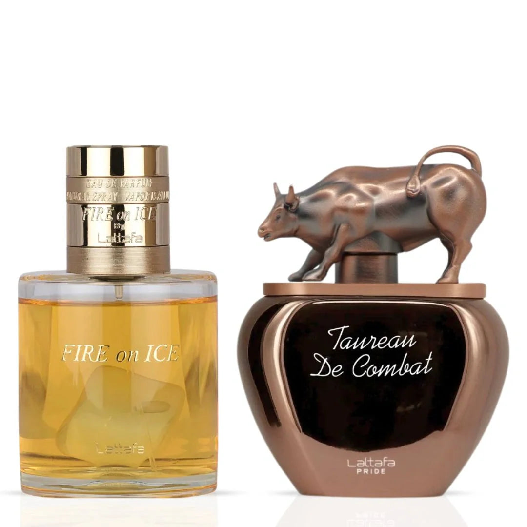Fire On Ice 110ml (3.72 oz) & Taureau De Combat 100ml (3.4 oz) - Eau de Parfum Sprays by Lattafa