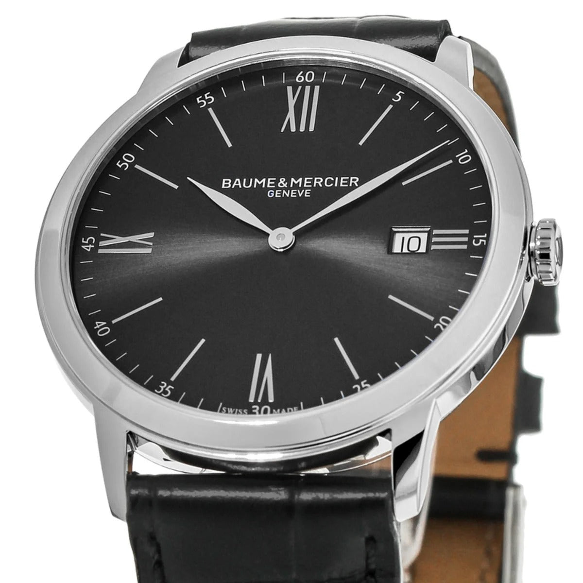 Baume & Mercier Classima Quartz Grey Dial Black Leather Strap