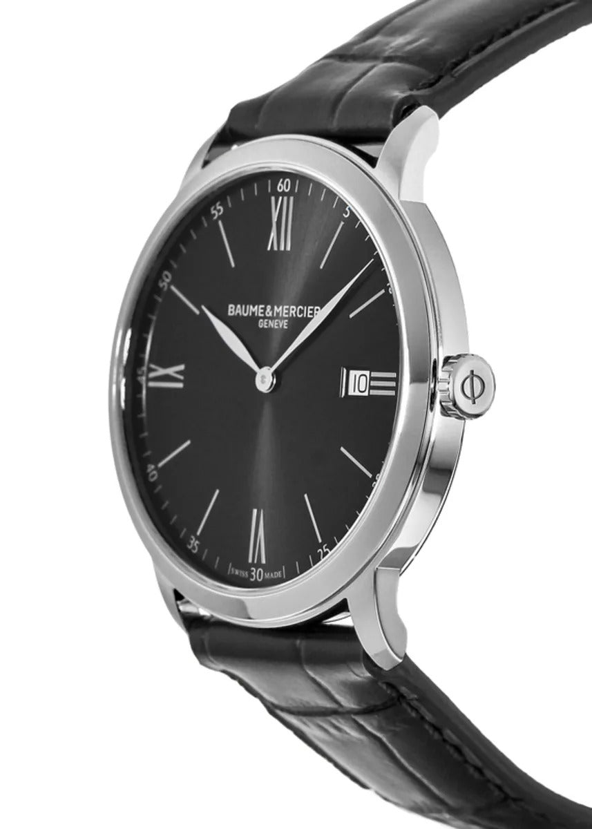 Baume & Mercier Classima Quartz Grey Dial Black Leather Strap