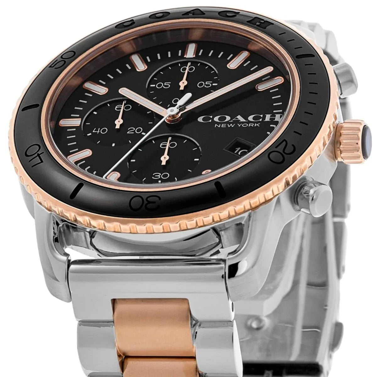 Coach Cruiser Black Chronograph Dial Two-Tone Steel