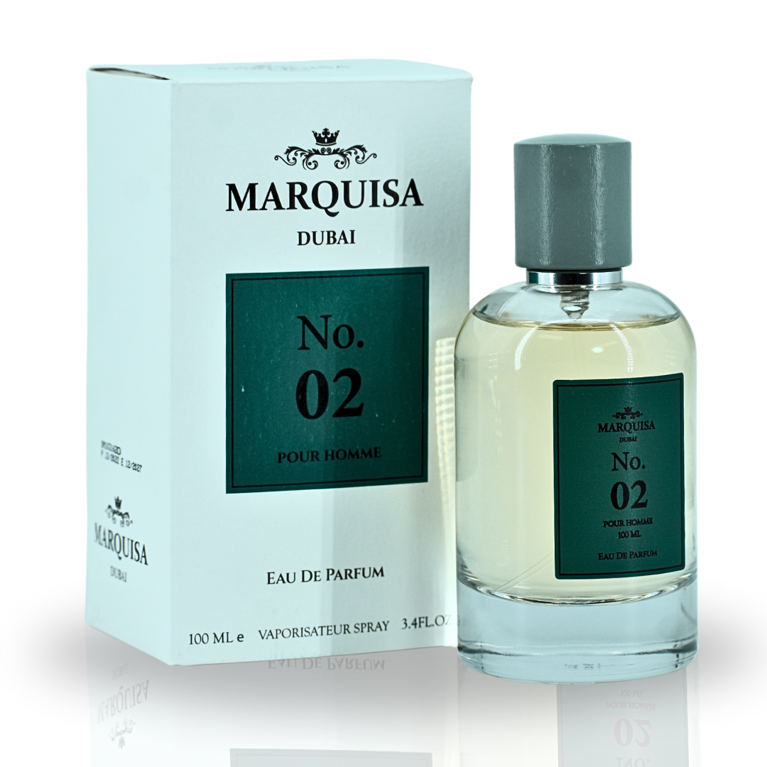 NO. 02 Pour Homme EDP Spray 100ML (3.4OZ) By Marquisa Dubai | Long Lasting & Luxurious Fragrances