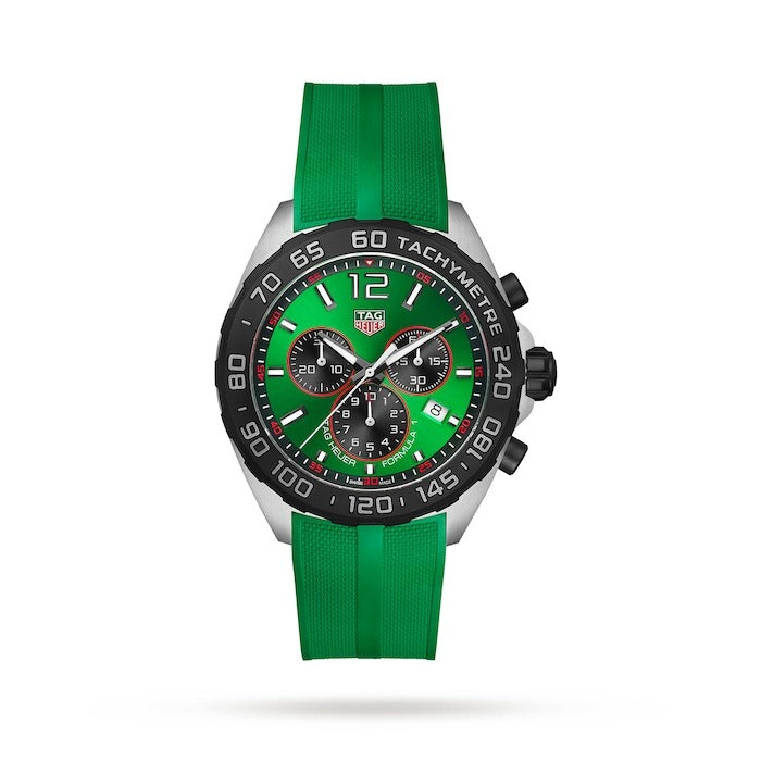 Tag Heuer Formula Quartz Chronograph Green Dial Rubber Strap Reloj de hombre