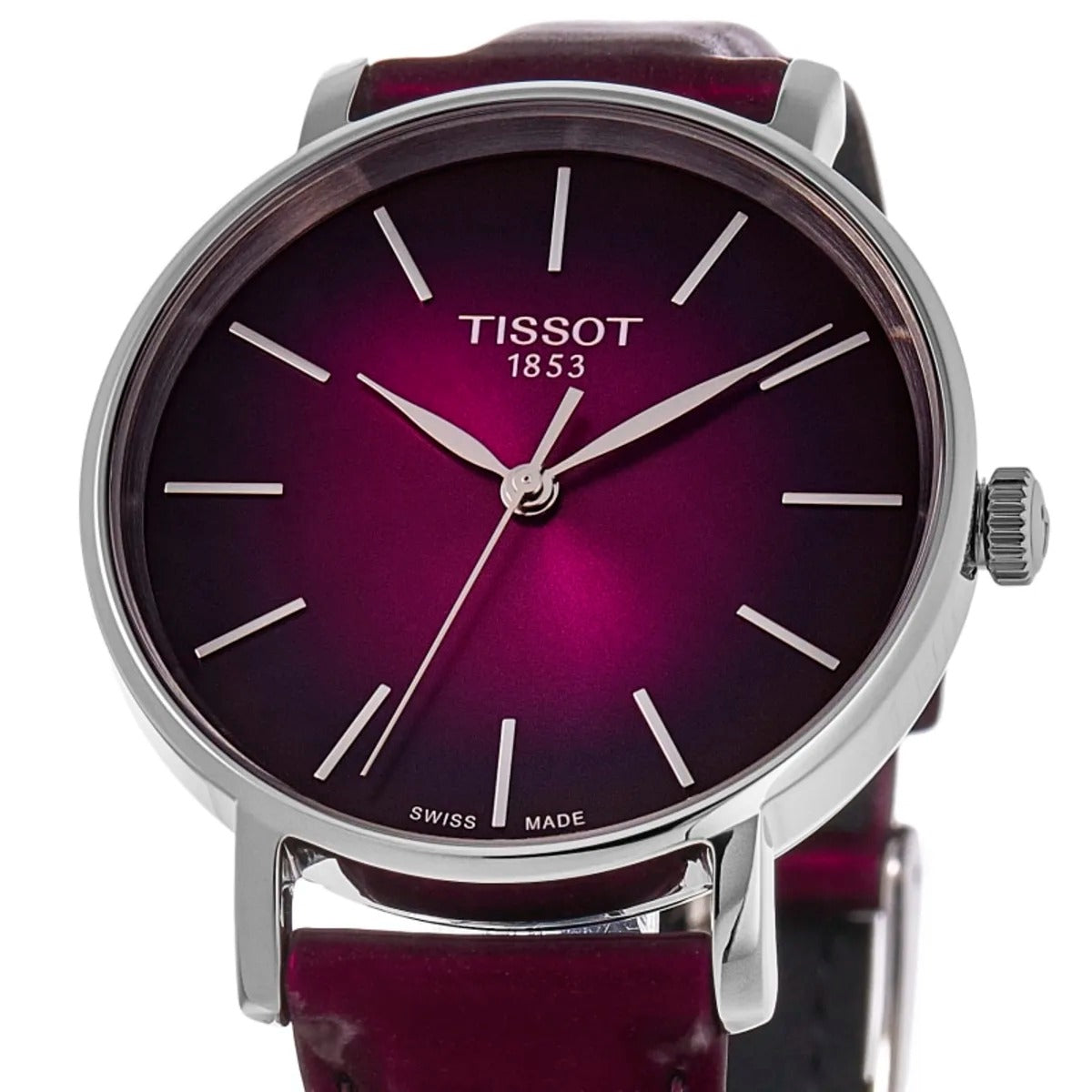 Tissot Everytime Burgundy Dial Leather Strap