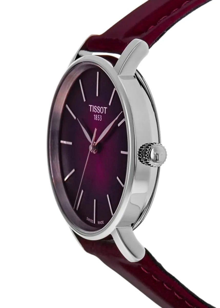 Tissot Everytime Burgundy Dial Leather Strap