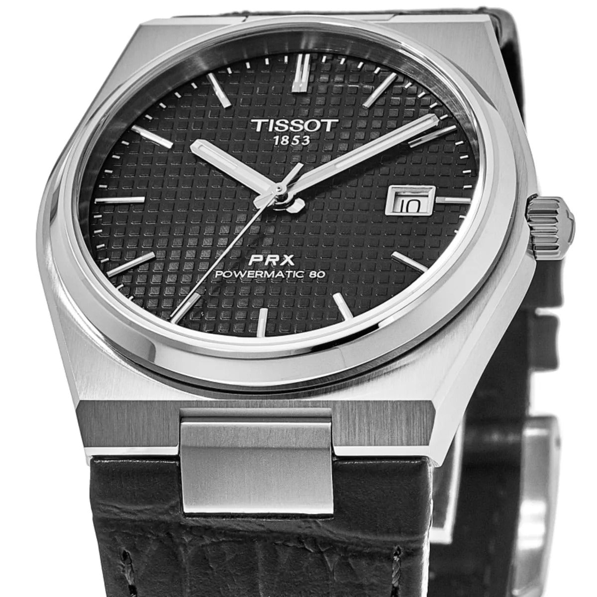Tissot PRX Powermatic 80 Automatic Black Dial Leather Strap