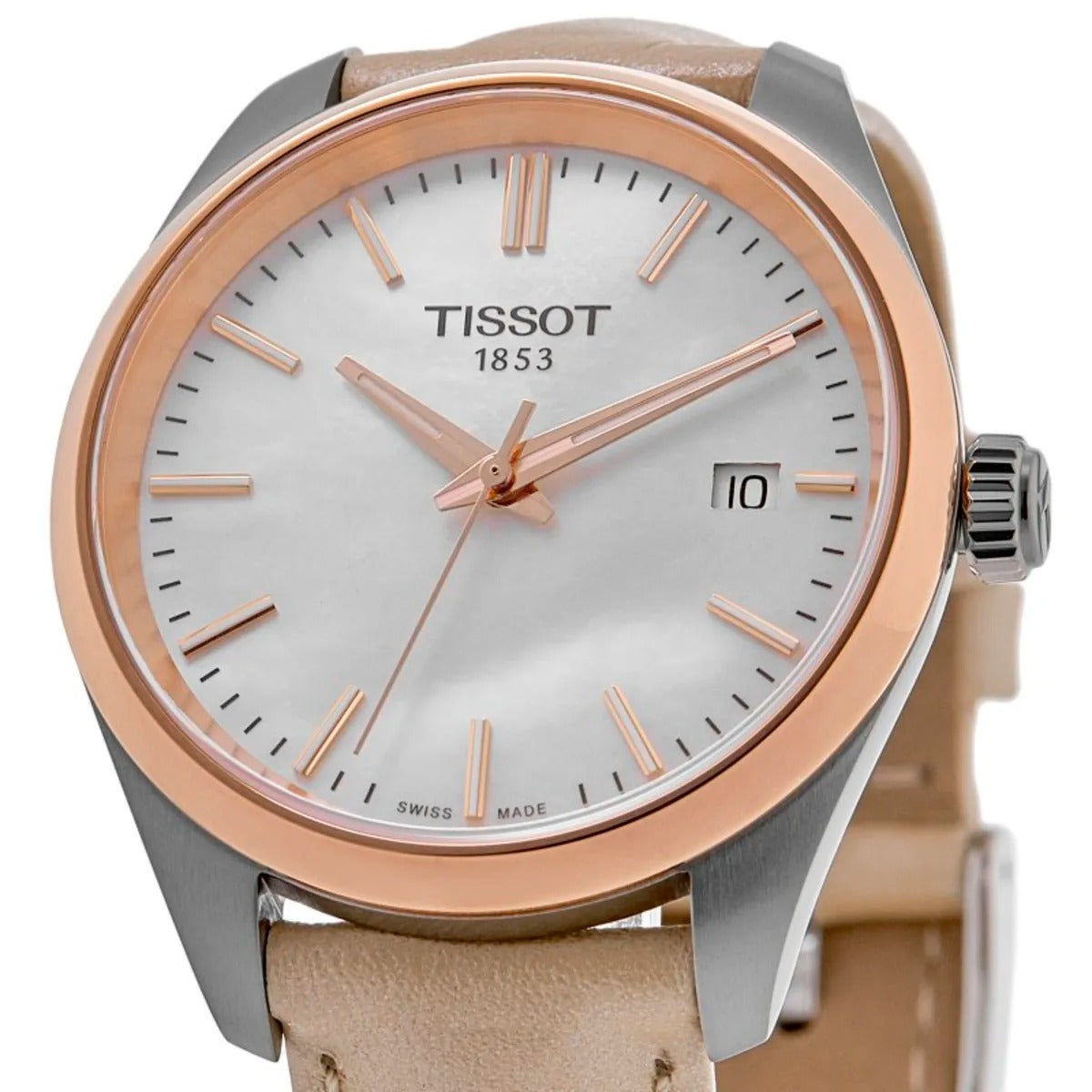 Tissot PR 100 Quartz 34mm Mother of Pearl Dial Cream Leather Strap