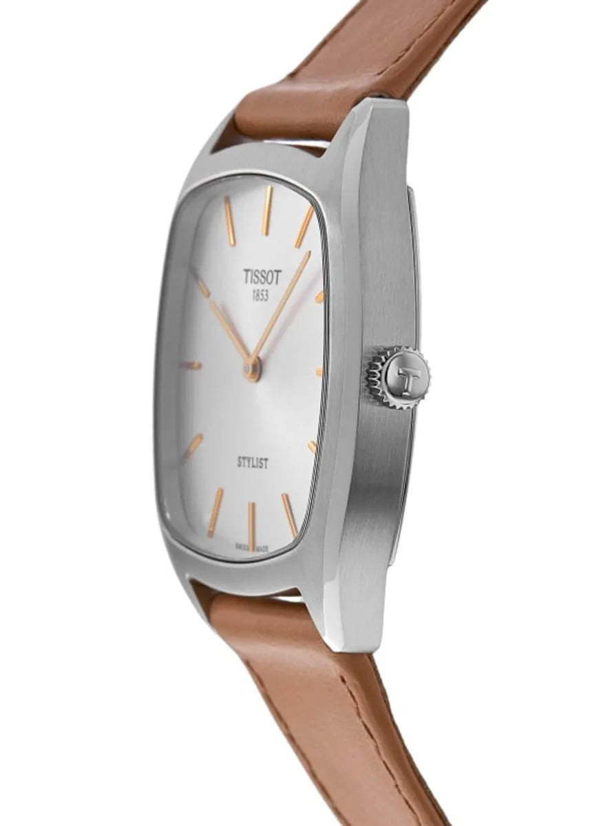 Tissot Stylist Quartz Silver Dial Leather Strap