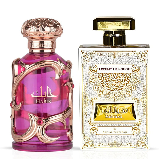 Habik for Women by Lattafa & Meethaq Extrait De Rouge by Ard Al Zaafaran - Eau de Parfum 100ml ( 3.4 oz) (Mary's Bright Bundle)