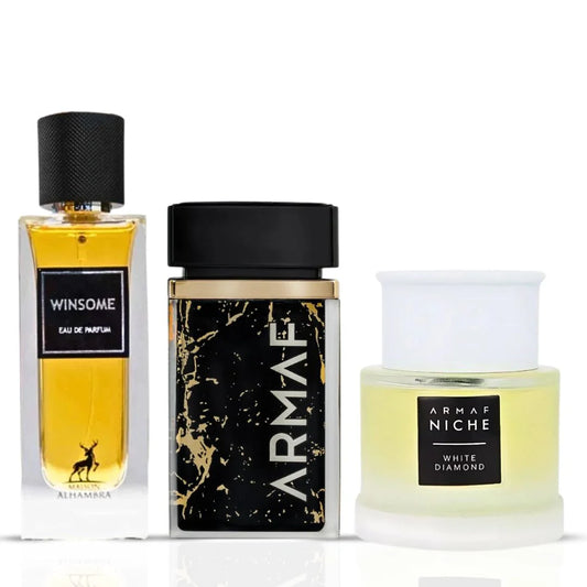 Winsome by Maison Alhambra and Ombre D’or & Armaf Niche White Diamond by Armaf - Eau de Parfum Sprays 100ml (3.4 oz) (Rocco’s Fall Date Night Bundle)