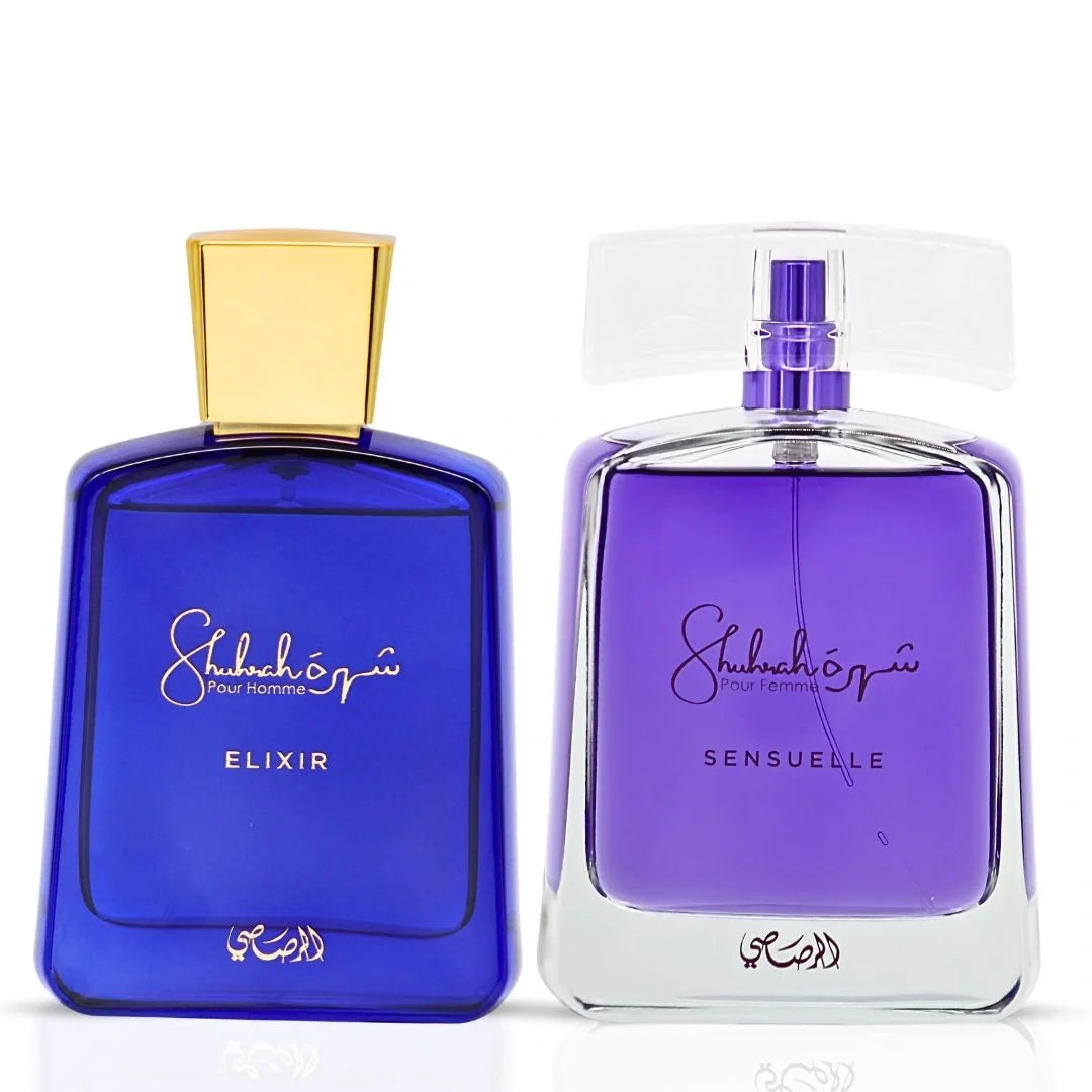 Shuhrah Elixir Pour Homme & Shuhrah Sensuelle Pour Femme Eau de Parfum Sprays 90ml by Rasasi (Bundle)