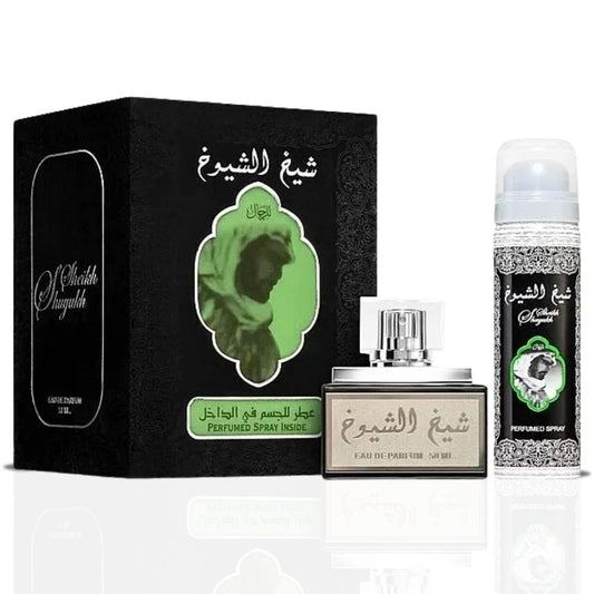 Sheikh Al Shuyukh Black EDP Spray With Perfumed Deodorant 50ML (1.6 OZ) By Lattafa | Long Lasting, Rich, Woody Scent.