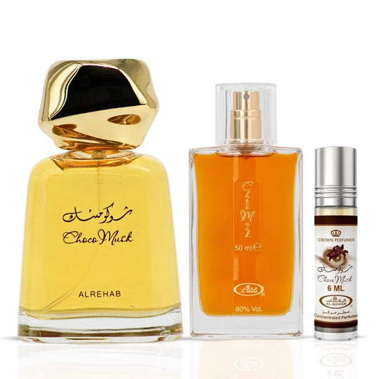 Choco Musk Eau de Parfum Sprays 100ml, 50ml & Perfume Oil CPO 6ml by Al Rehab (Bundle)