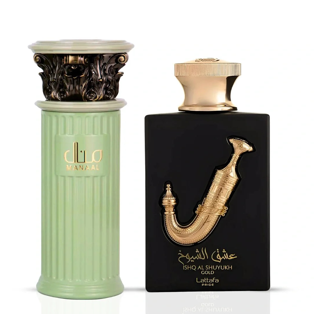 Manaal by Ard Al Zaafaran & Ishq Al Shuyukh Gold by Lattafa - Eau de Parfum Sprays 100ml (3.4 oz) (Bundle)