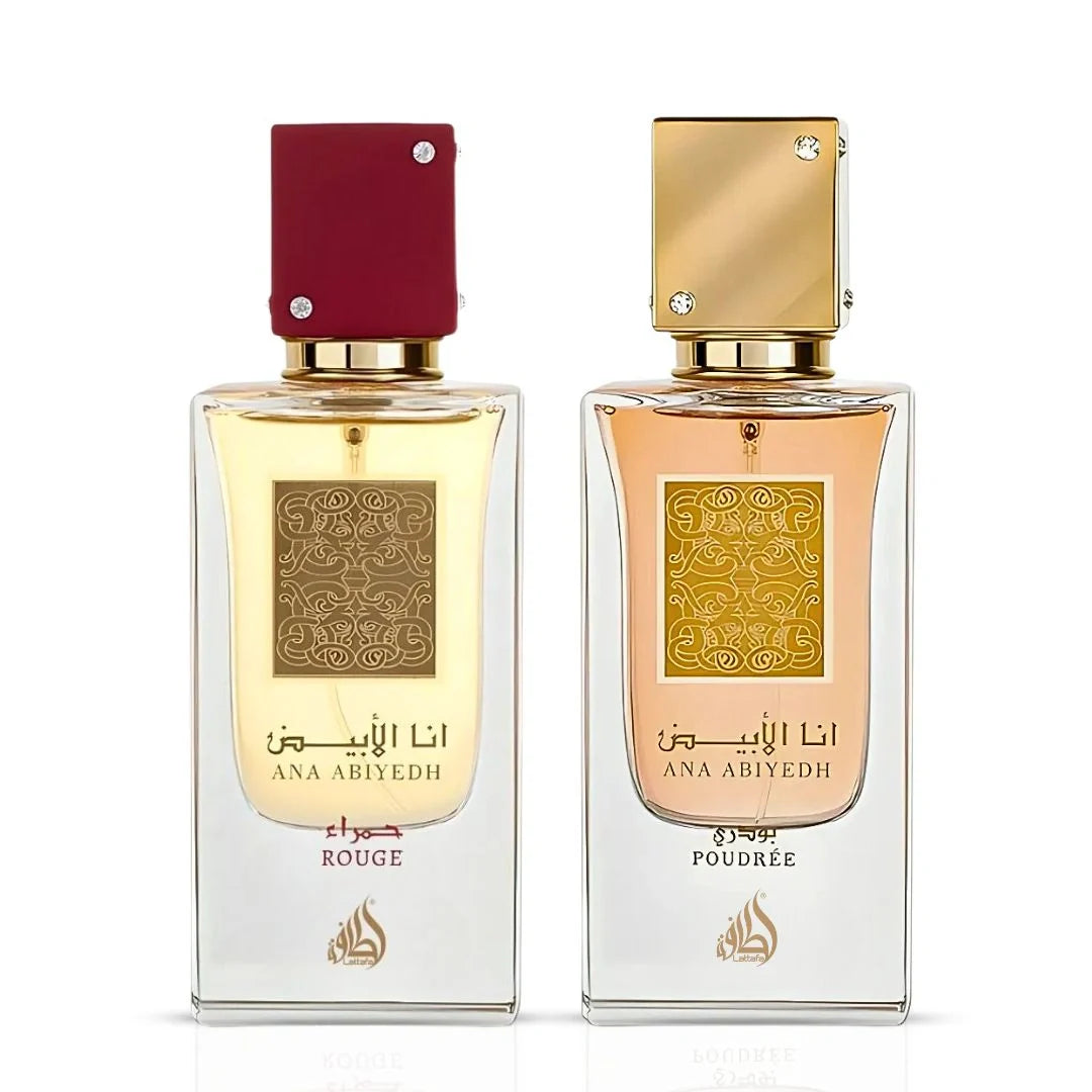 Ana Abiyedh Poudree & Ana Abiyedh Rouge Eau de Parfum Sprays 60ml (2.0 oz) by Lattafa (Bundle)