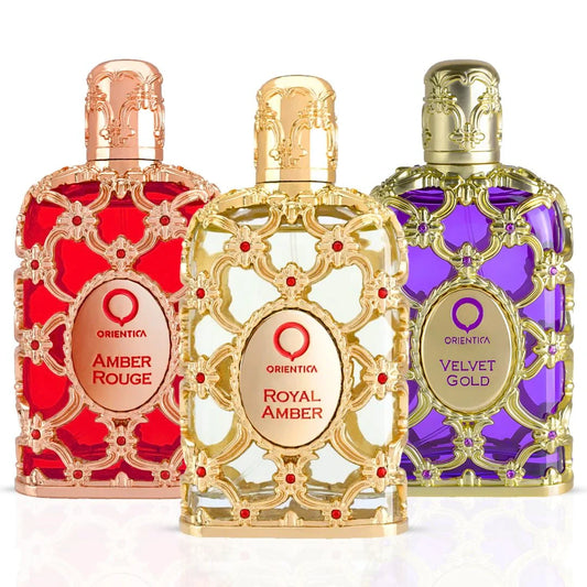 Royal Amber, Amber Rogue & Velvet Gold Eau de Parfum Sprays 80ml (2.7 oz) by Orientica (Bundle)