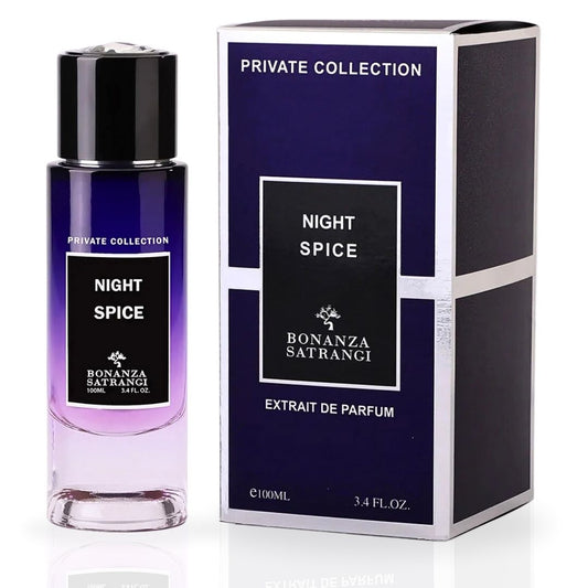 Night Spice EDP Spray 100ML (3.4 OZ) by Bonanza Satrangi | Long Lasting, Amber, Musky, Sensual Woody, Luxurious Fragrances.