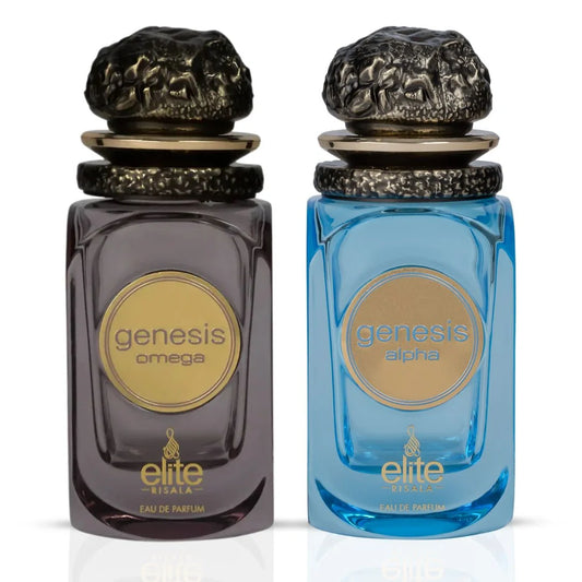 Genesis Omega & Genesis Alpha Eau de Parfum Sprays 100ml (3.4 oz) by Elite Risala (Bundle)
