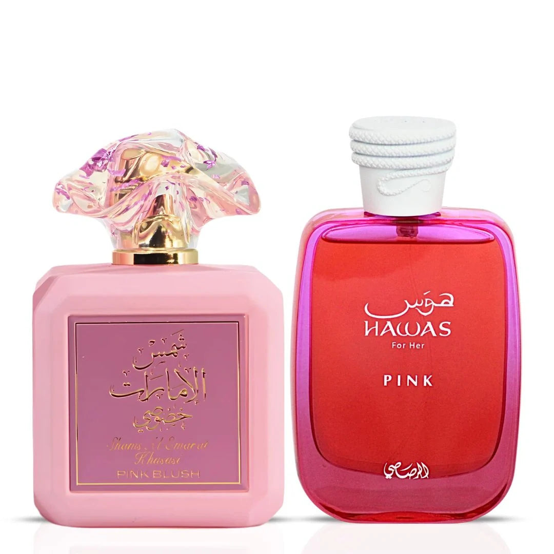 Hawas Pink by Rasasi & Pink Blush by Ard Al Zaafaran - Eau de Parfum Sprays 100ml (Pink Bundle)