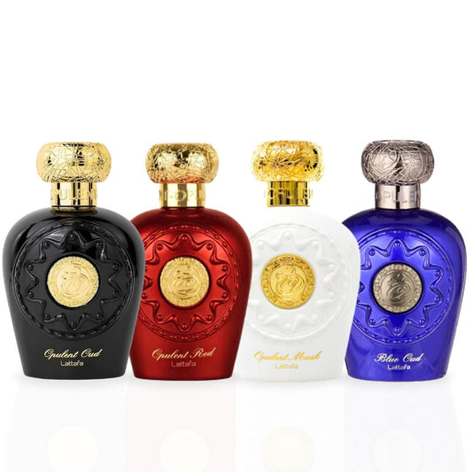 Opulent Oud, Opulent Musk, Opulent Red & Blue Oud Eau de Parfum Sprays 100ml (3.4 oz) by Lattafa (Collection)