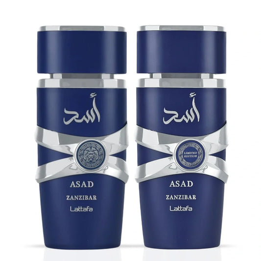 Asad Zanzibar & Asad Zanzibar Limited Edition Eau de Parfum Sprays 100ml (3.4oz) by Lattafa (Bundle)