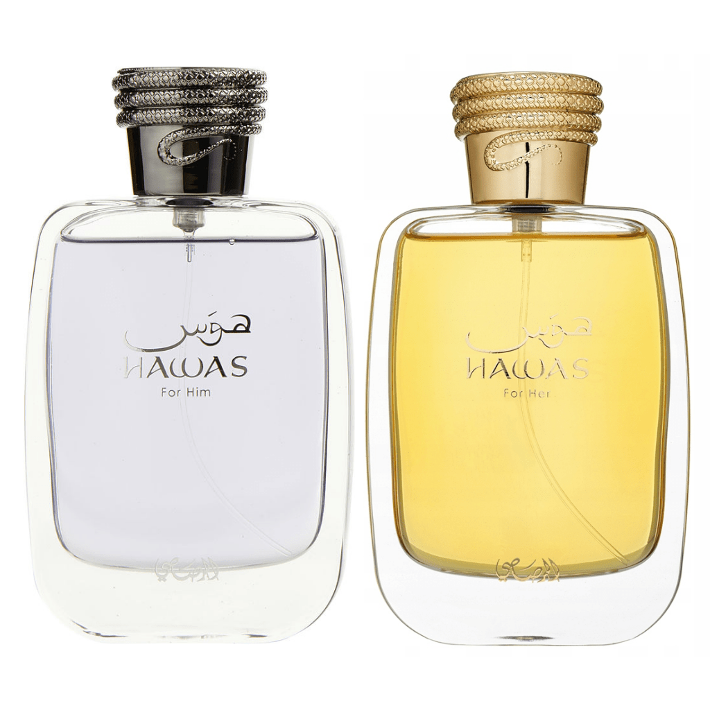 Hawas for Him & Hawas for Her Eau de Parfum Sprays 100ml (3.4 oz) by Rasasi (Bundle)