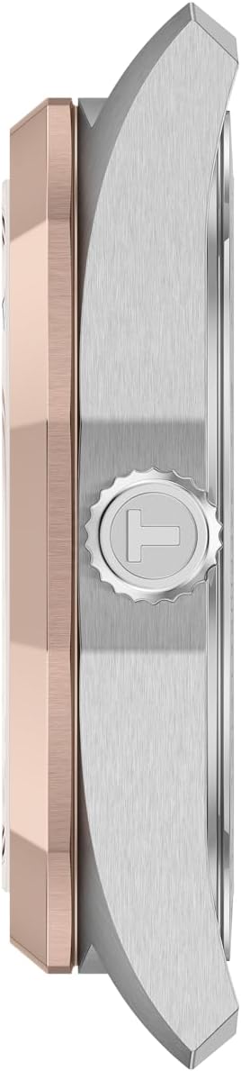 Tissot PRC 100 Solar, White Dial, 34mm Watch for Women, Two-Tone Rose Gold and Silver Stainless Steel Bracelet, Solar Quartz Movement, T1518222211100
