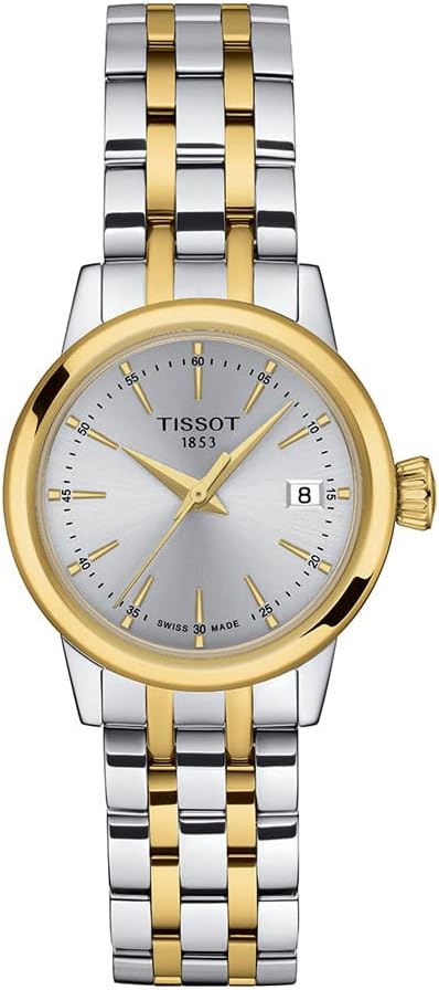 Tissot Womens Classic Dream Lady 316L Stainless Steel Case with Yellow Gold PVD Coating Quartz Watch, Yellow/Grey Dial (T1292102203100)