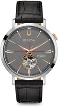 Bulova Men's Classic Aerojet 3-Hand Automatic Leather Strap Watch, Open Aperture, 40-Hour Power Reserve, Double Curved Mineral Crystal, 41mm