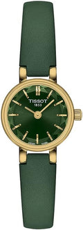 Tissot Womens Tissot Lovely Round 316L Stainless Steel case with Yellow Gold PVD Coating Quartz Watch, Green, Leather, 6 (T1400093609100)