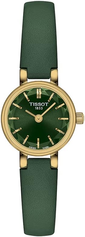 Tissot Womens Tissot Lovely Round 316L Stainless Steel case with Yellow Gold PVD Coating Quartz Watch, Green, Leather, 6 (T1400093609100)