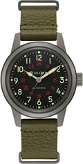 Bulova Men's Military Heritage Hack Stainless Steel 3-Hand Automatic Watch, NATO Leather Strap, Luminous Hands and Markers
