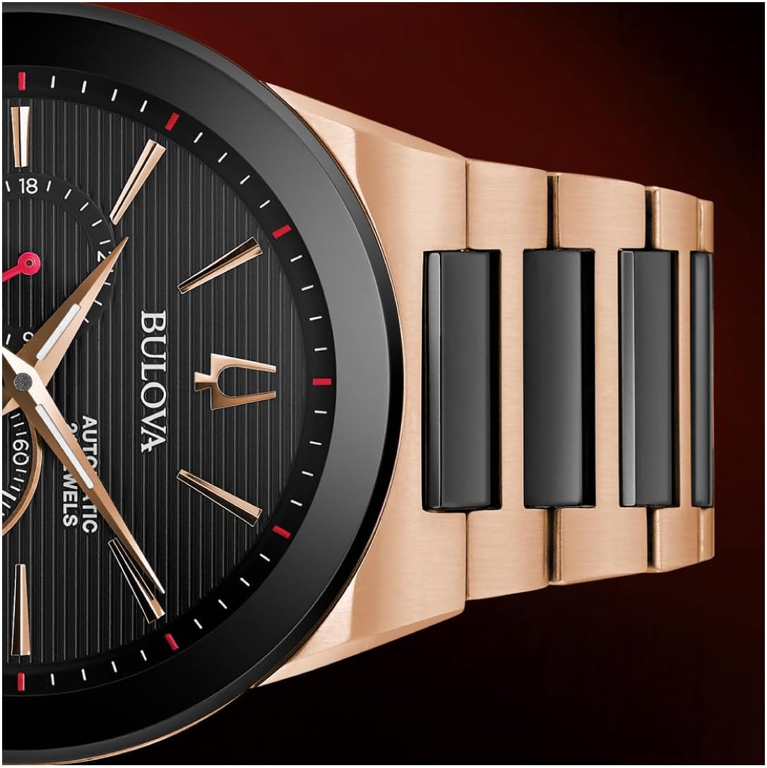 Bulova Latin Grammy Modern Millenia Automatic Two-Tone Stainless Steel Watch,Open Heartbeat Aperture,Exhibition Case Back,Black Dial, (Model:98A236)