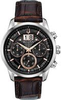 Bulova Men's Classic Sutton 6-Hand Chronograph Calendar Big Date Leather Strap Quartz Watch, Domed Mineral Crystal, 44mm