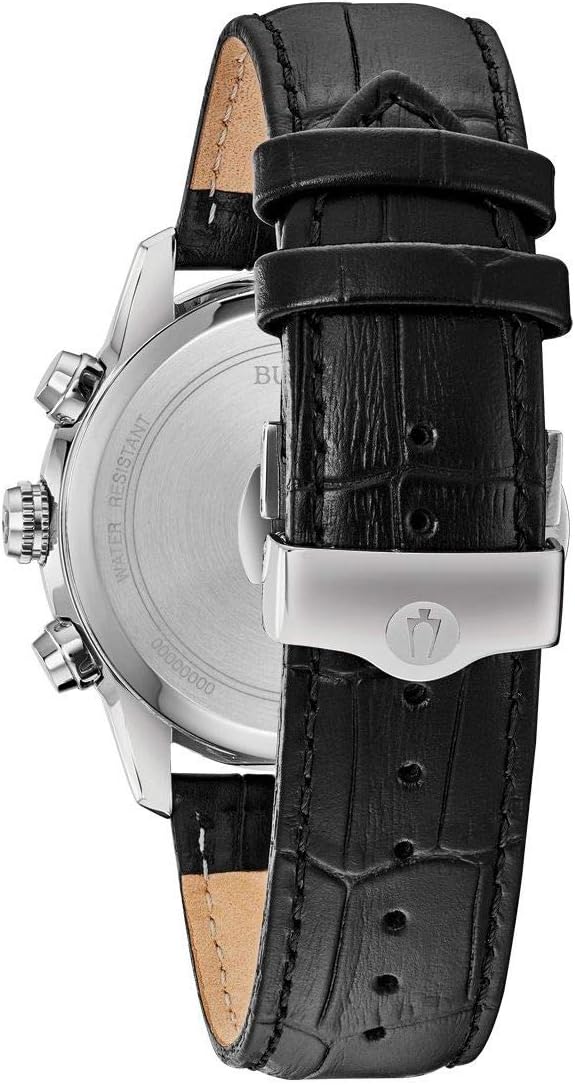 Bulova Men's Classic Sutton 6-Hand Chronograph Calendar Big Date Leather Strap Quartz Watch, Domed Mineral Crystal, 44mm