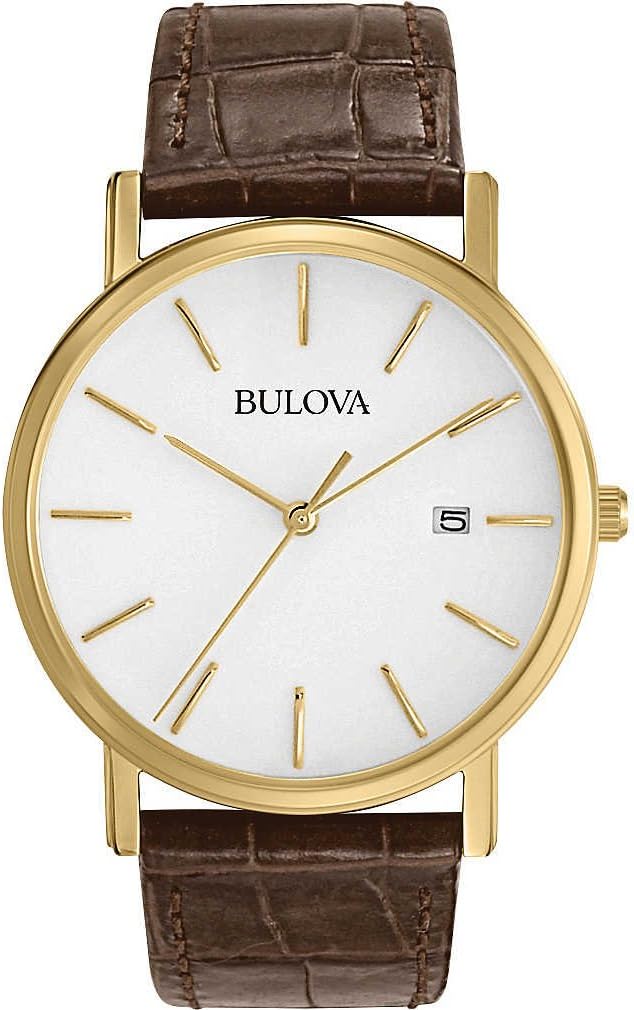 Bulova Men's Classic 3-Hand Calendar Date Quartz Leather Strap Watch, Buckle, 37mm