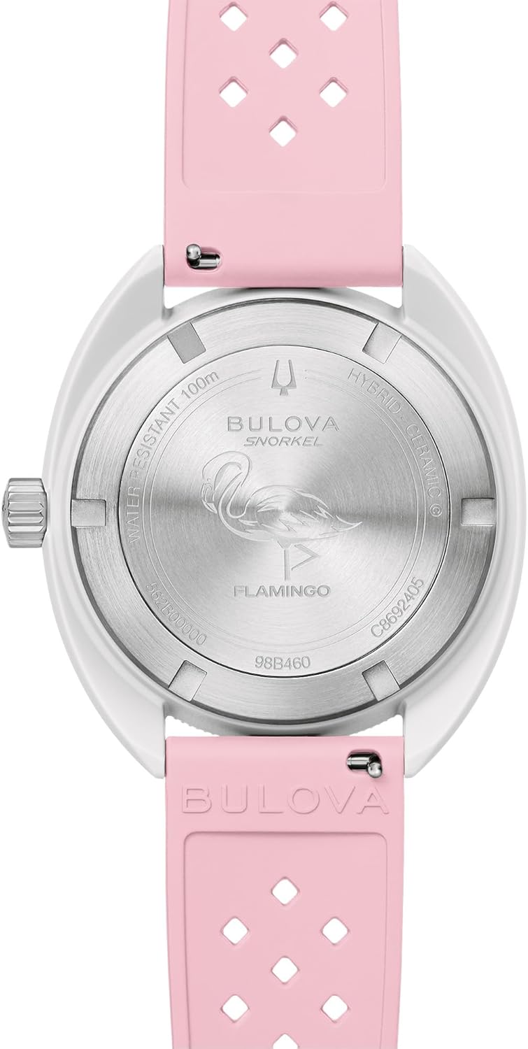 Bulova Oceanographer Snorkel Amazon Exclusive Ceramic Case and White Perforated Rubber Strap Watch, Day Date 100M WR