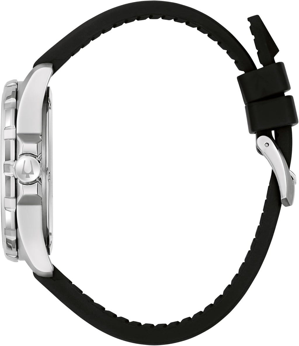 Bulova Men's Marine Star Quartz Silver Stainless Steel Watch, Leather and Silicone Strap, 100M Water Resistant, 43mm
