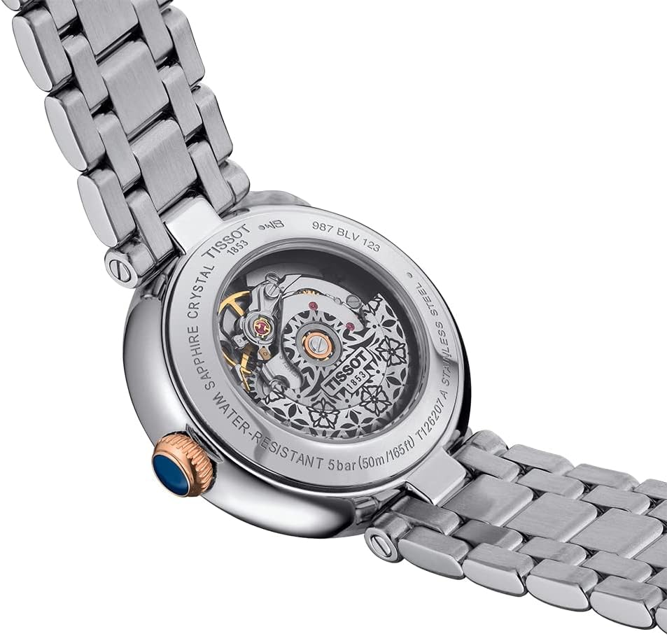 Tissot Womens Bellissima Automatic 316L Stainless Steel case with Rose Gold PVD Coating Swiss Automatic Watch, Grey, Stainless Steel, 5 (T1262072201300)