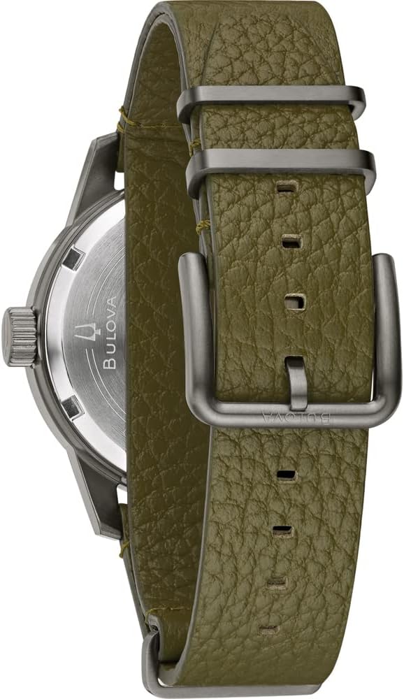 Bulova Men's Military Heritage Hack Stainless Steel 3-Hand Automatic Watch, NATO Leather Strap, Luminous Hands and Markers