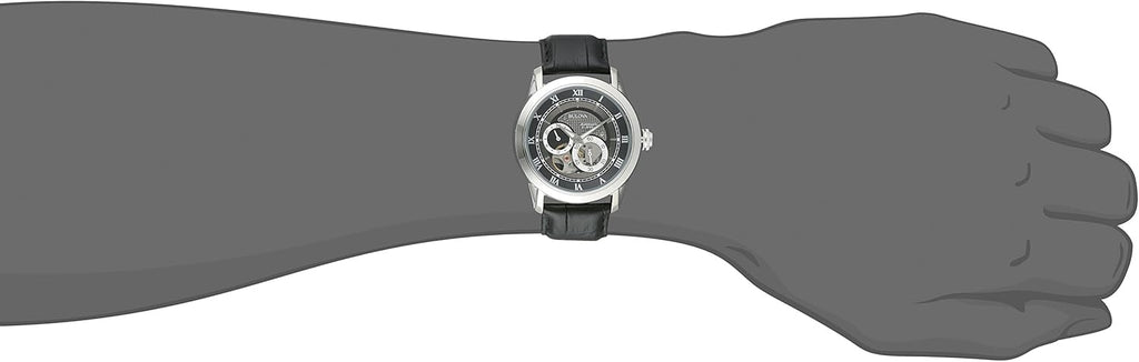 Bulova Men's Classic Sutton 4-Hand Automatic Watch, 24-Hour Sub Dial, Open Aperture, Self-Winding, Exhibition Caseback, Double Curved Mineral Crystal, Luminous Hands, 42mm