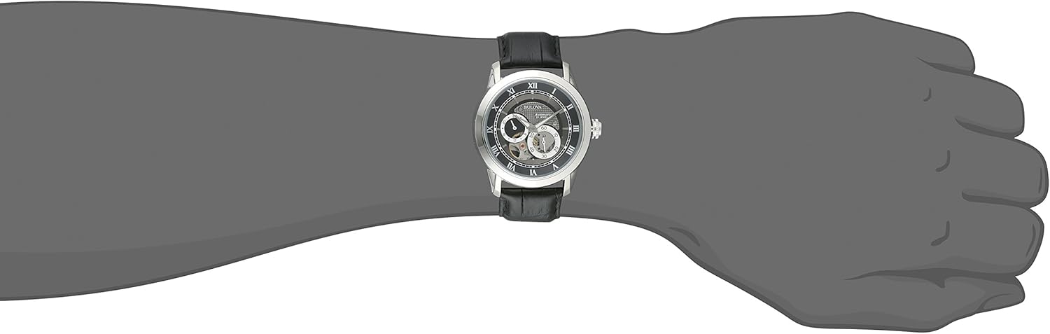Bulova Men's Classic Sutton 4-Hand Automatic Watch, 24-Hour Sub Dial, Open Aperture, Self-Winding, Exhibition Caseback, Double Curved Mineral Crystal, Luminous Hands, 42mm