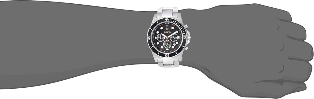 Bulova Men's Classic Sport 6-Hand Chronograph Quartz Watch, Calendar Date, Luminous Hands and Markers, 100M Water Resistant, 44mm Style: 98B326