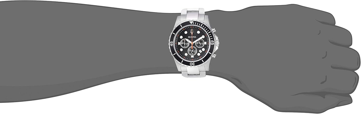 Bulova Men's Classic Sport 6-Hand Chronograph Quartz Watch, Calendar Date, Luminous Hands and Markers, 100M Water Resistant, 44mm Style: 98B326