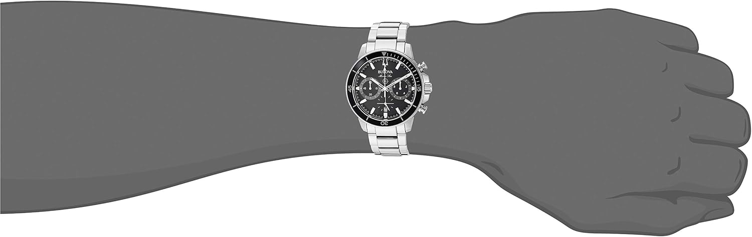 Bulova Men's Marine Star Series C Stainless Steel 6-Hand Chronograph Quartz Watch, Black Dial Style: 96B272
