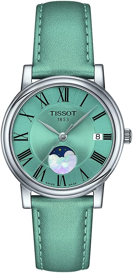 Tissot Womens Tissot Carson Premium Lady Moonphase Swiss Quartz Watch, Blue, Leather, 16 (T1222231635300)
