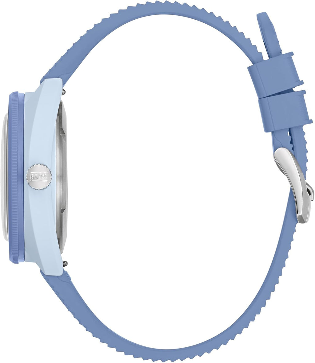 Bulova Oceanographer Snorkel Amazon Exclusive Ceramic Case and White Perforated Rubber Strap Watch, Day Date 100M WR