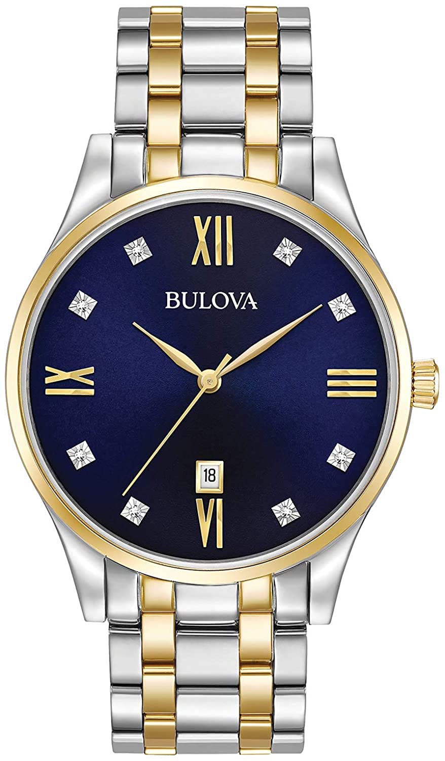 Bulova Men's Classic Stainless Steel Watch with Diamonds and Day Date