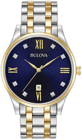 Bulova Men's Classic Stainless Steel Watch with Diamonds and Day Date
